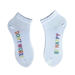 Women's ankle Socks "Don't worry, Be Happy" made from Indian cotton, white, 38-40