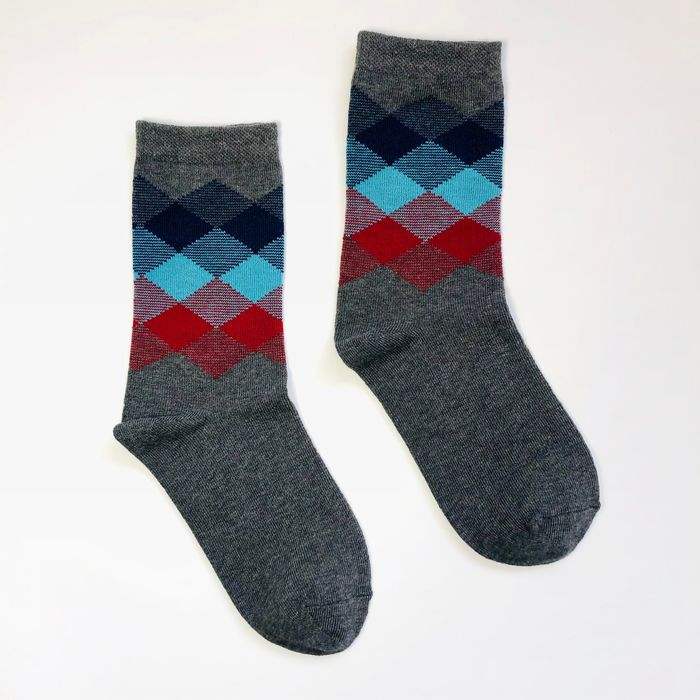 Socks "Colored squares" made from Indian cotton, grey melarge