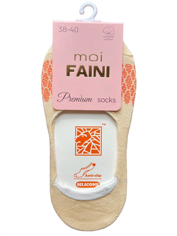 Women's Jacquard "invisible" socks with Anti-slip SILICONE, beige, 38-40