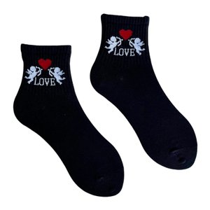 Women's Socks "Love & Angels" made from Indian cotton, black, 38-40