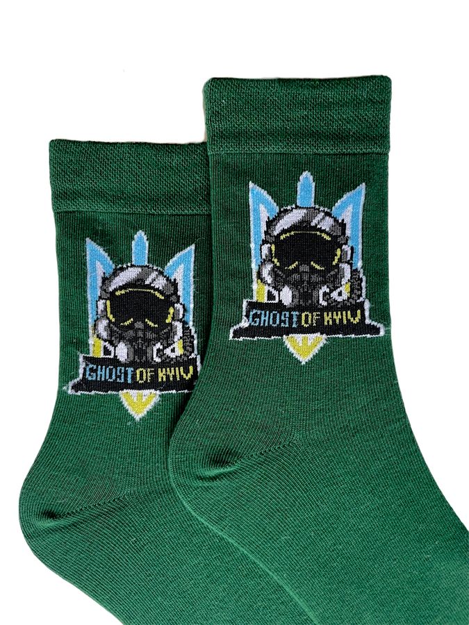 Мужские носки Ghost of Kyiv, с индийского хлопка, темно зеленые