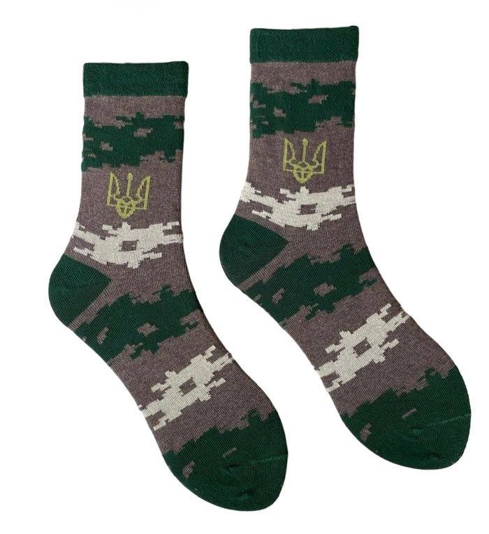 Шкарпетки чоловічі "Мілітарі патріотичні", з індійської бавовни, зелені мілітарі, 42-43