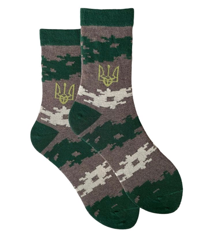 Шкарпетки чоловічі "Мілітарі патріотичні", з індійської бавовни, зелені мілітарі, 42-43