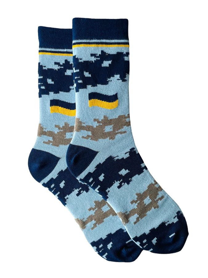 Шкарпетки чоловічі "Мілітарі патріотичні", з індійської бавовни, блакитні мілітарі, 42-43