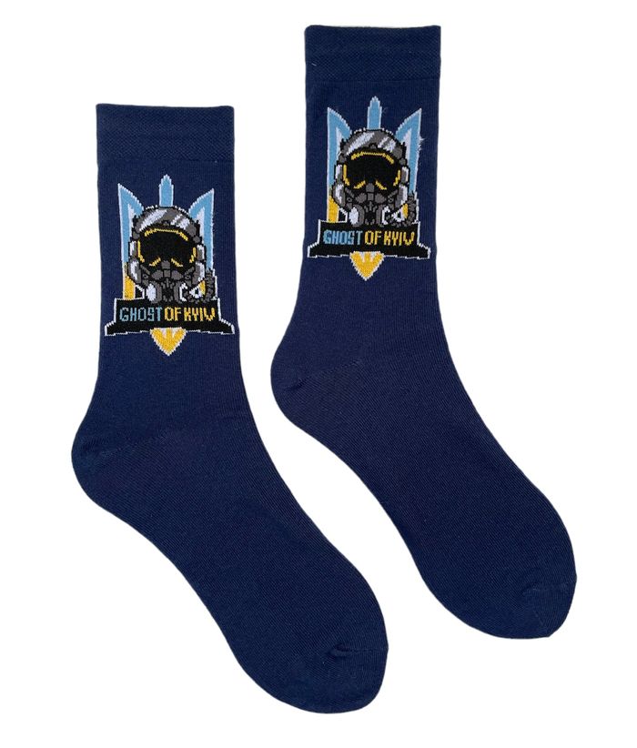 Шкарпетки чоловічі Ghost of Kyiv, з індійської бавовни, темно сині