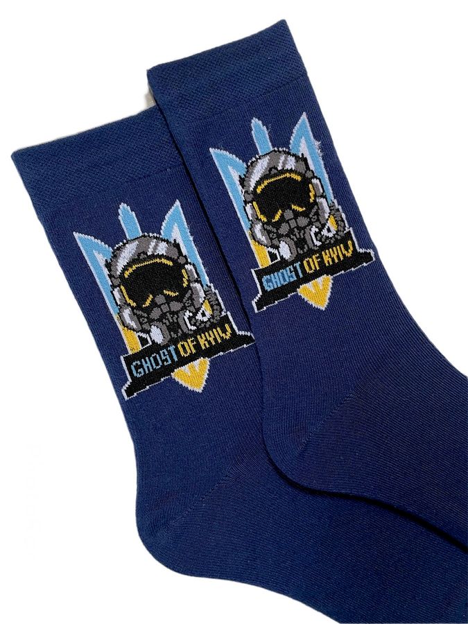 Men's socks Ghost of Kyiv, made from Indian cotton, dark blue