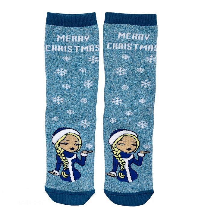 Women's Christmas socks made from Indian cotton, TERRY, Snow Maiden's kiss