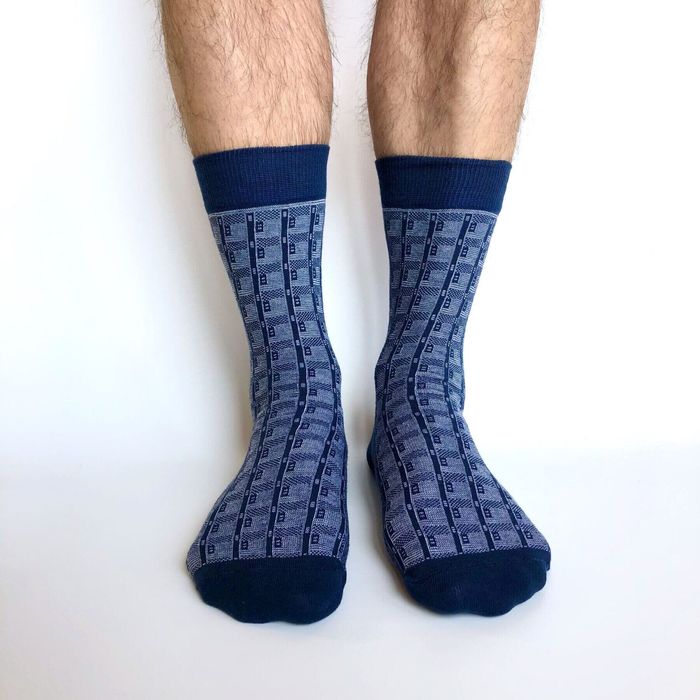 Шкарпетки жакардові чоловічі з індійської бавовни, сині, 44-45