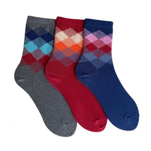 Set of women's Socks "Colored squares" made from Indian cotton, 3 pairs