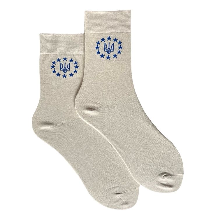 Men's classic socks "UA-EU", made from Indian cotton, beige