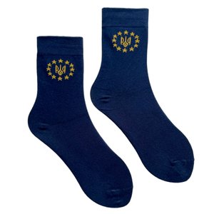 Шкарпетки чоловічі класичні "UA-EU", з індійської бавовни, темно сині