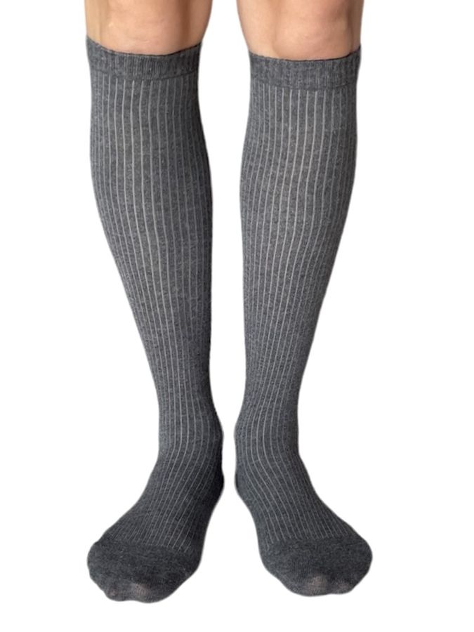 Knee length Socks, dark gray melange