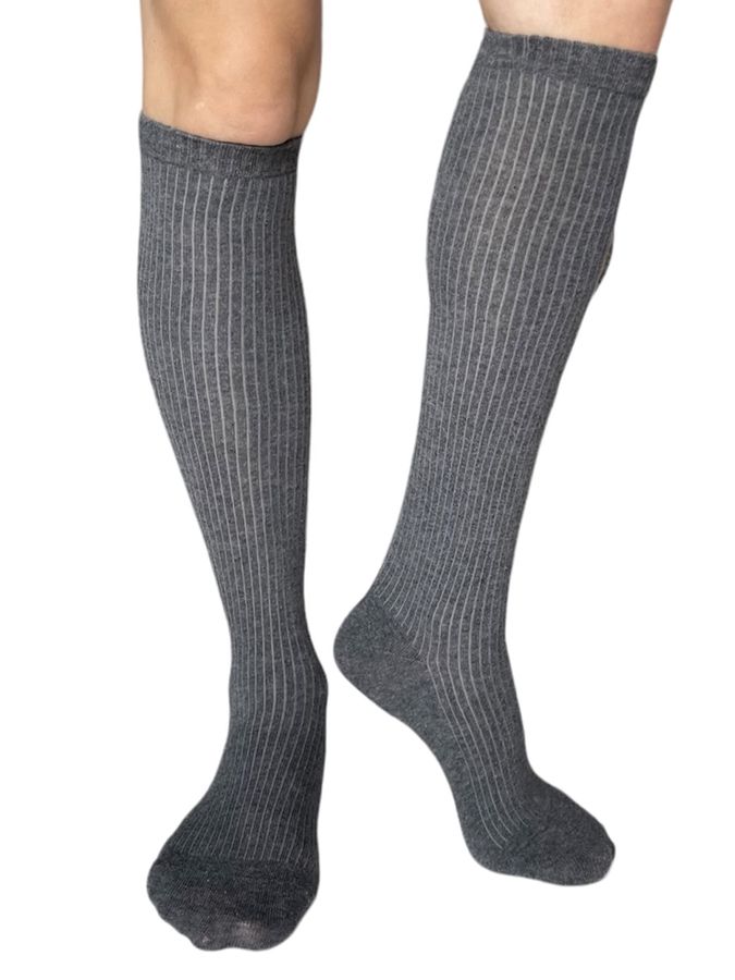 Knee length Socks, dark gray melange