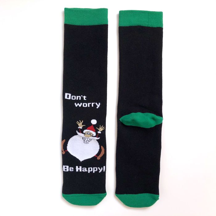 Мужские Новогодние носки с индийского хлопка, МАХРОВЫЕ, Don't worry, Be happy