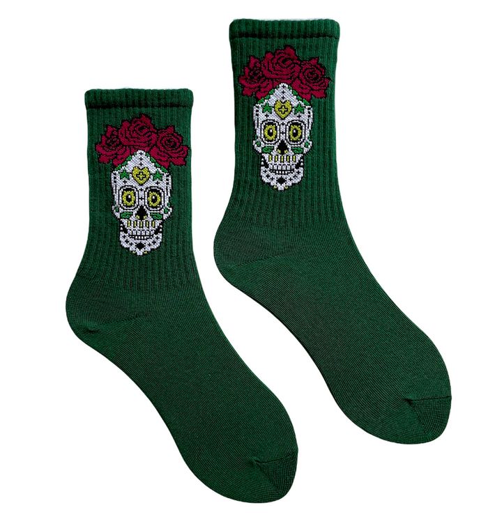 Women's cotton Socks "Calavera", dark green