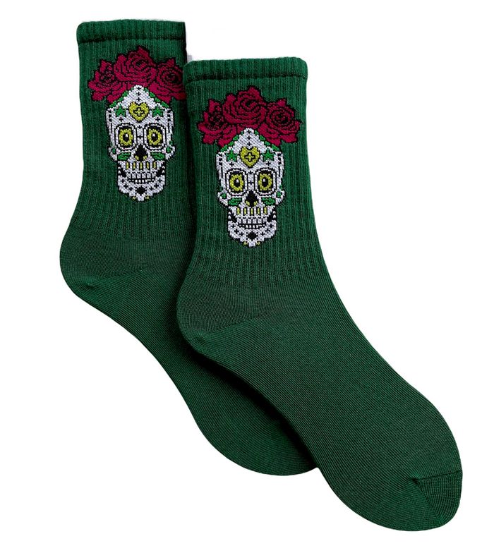 Women's cotton Socks "Calavera", dark green