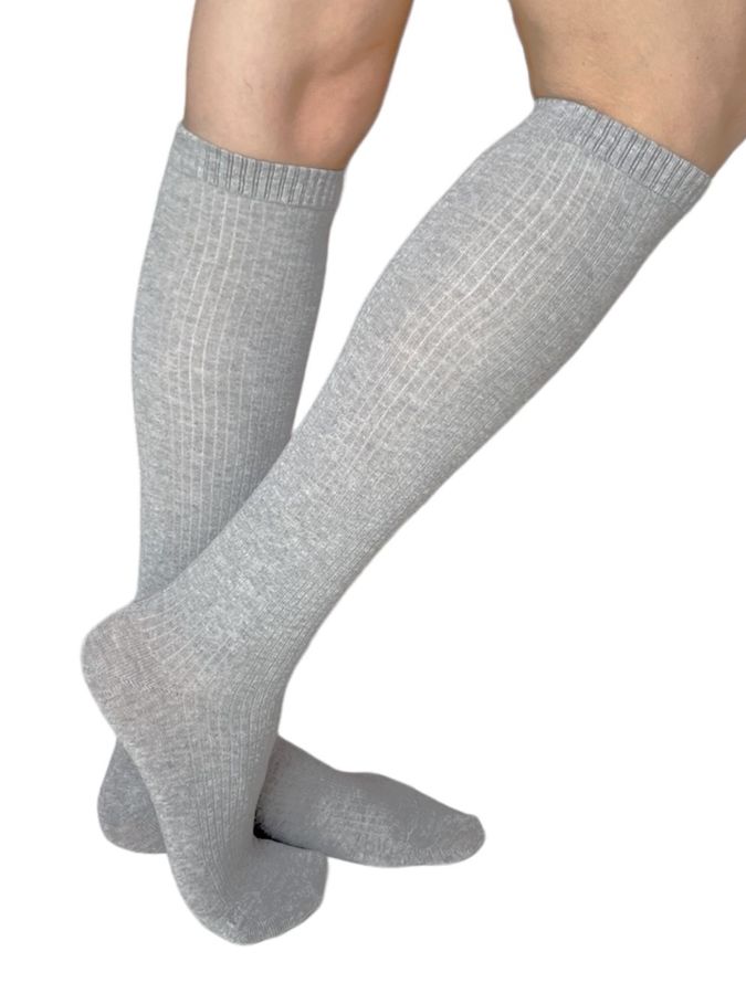 Knee length Socks, light gray melange