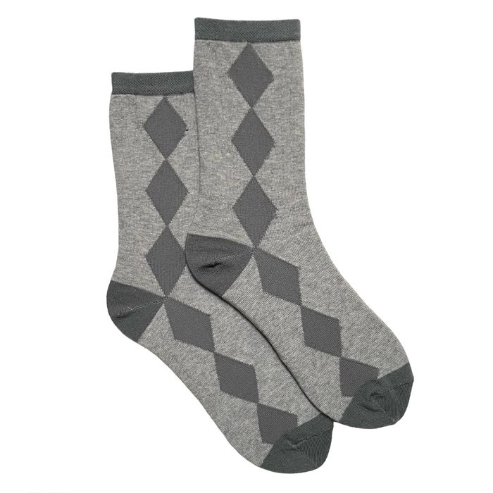 Women's Socks "Black Diamonds" made from Indian cotton, gray melange, 35-37
