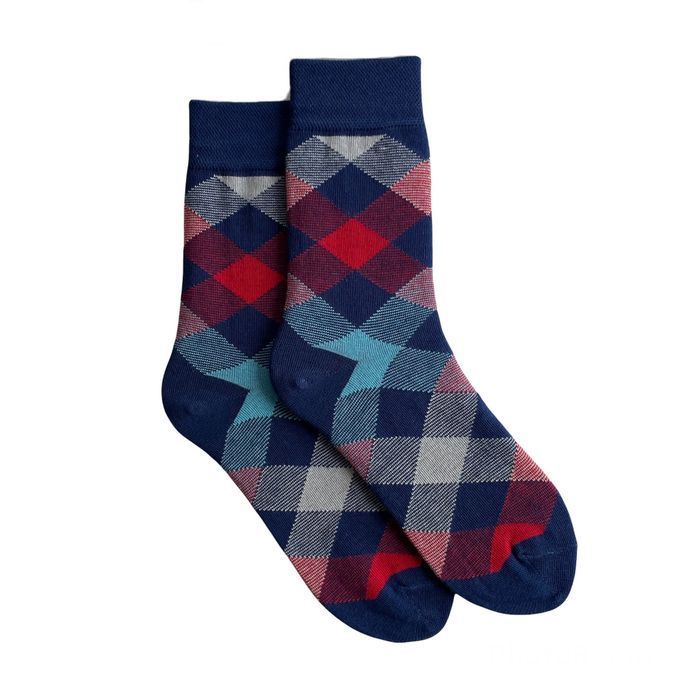 Men's socks "Colored squares", made from Indian cotton, blue, 41-43