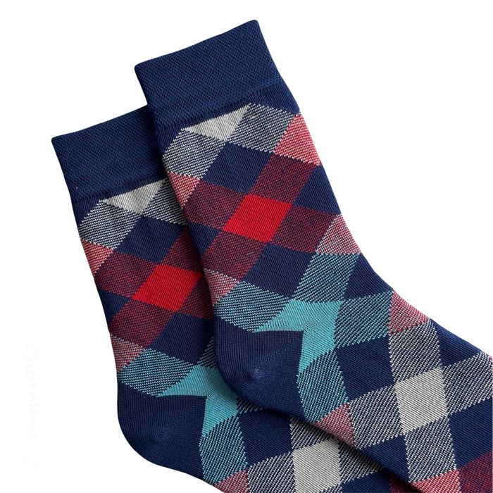 Мужские носки "Цветные квадраты", с индийского хлопка, синие