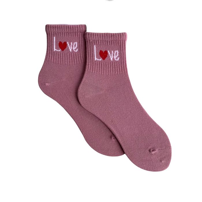 Women's Socks "LOVE" made from Indian cotton, pink powder, 35-37