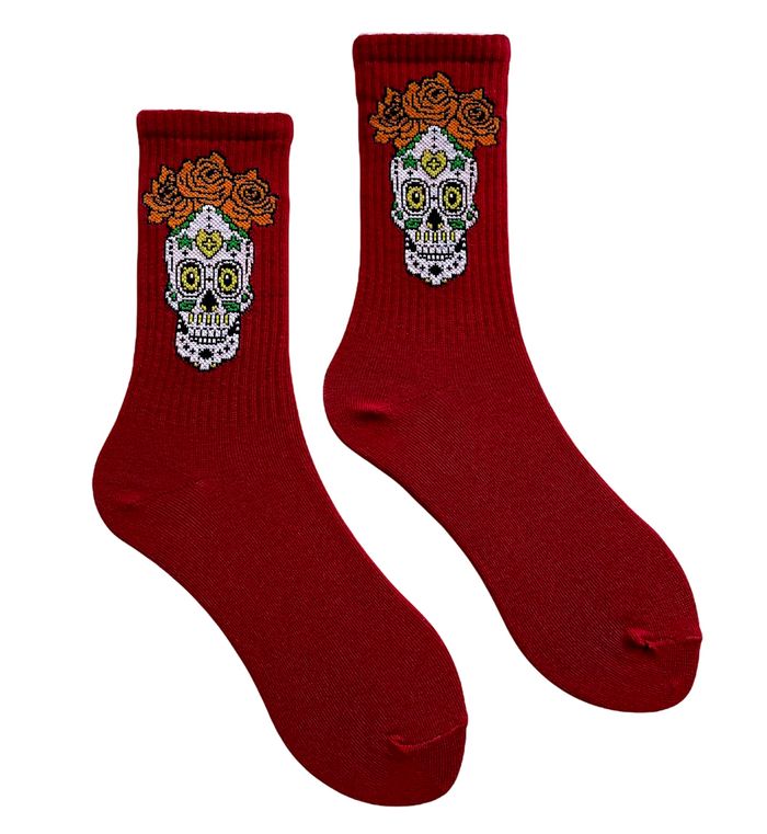Шкарпетки жіночі "Калавера" з індійської бавовни, темно червоні