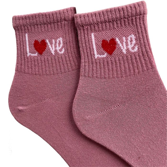 Women's Socks "LOVE" made from Indian cotton, pink powder, 38-40