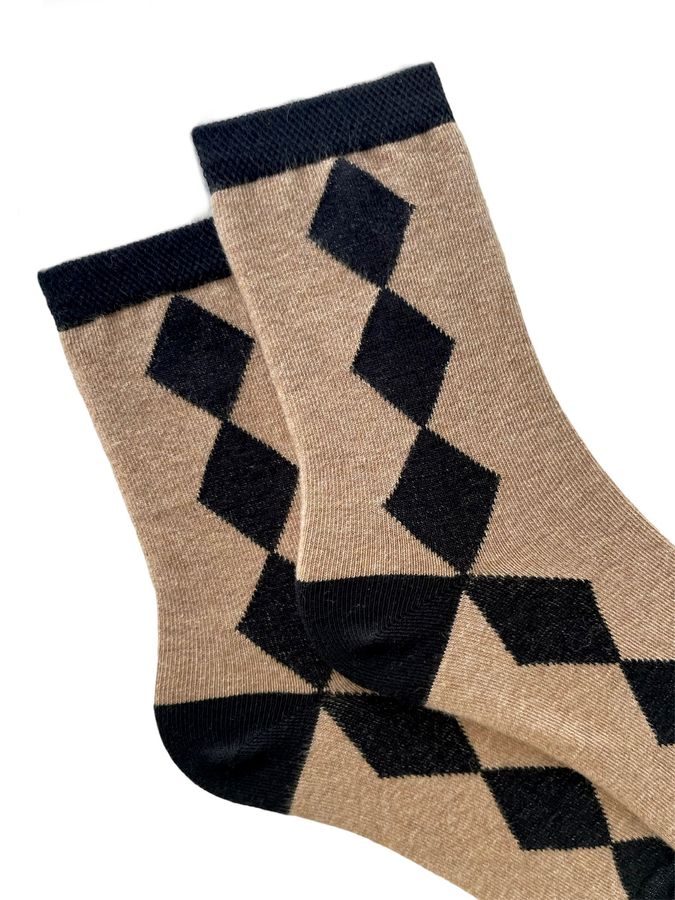 Women's Socks "Black Diamonds" made from Indian cotton, beige melange, 35-37