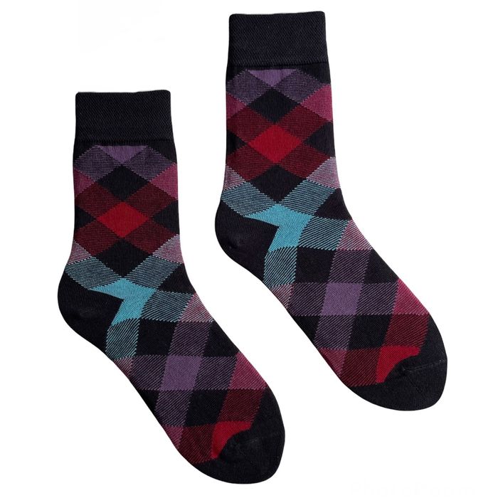 Мужские носки "Цветные квадраты", с индийского хлопка, черные