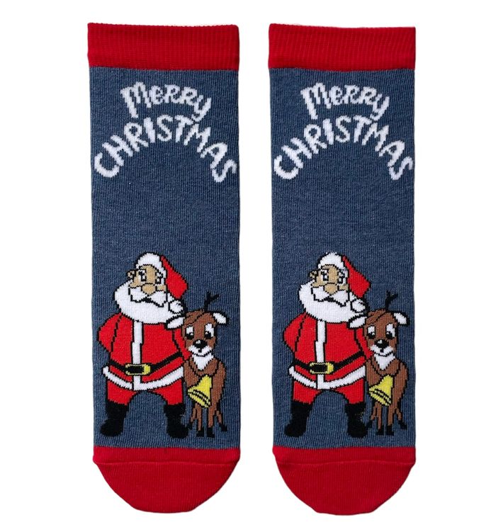 Новорічні шкарпетки з індійської бавовни, Санта з оленем