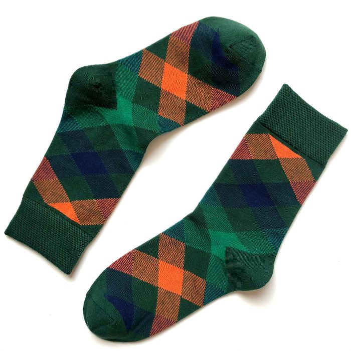 Шкарпетки чоловічі "Кольорові квадрати", з індійської бавовни, зелені
