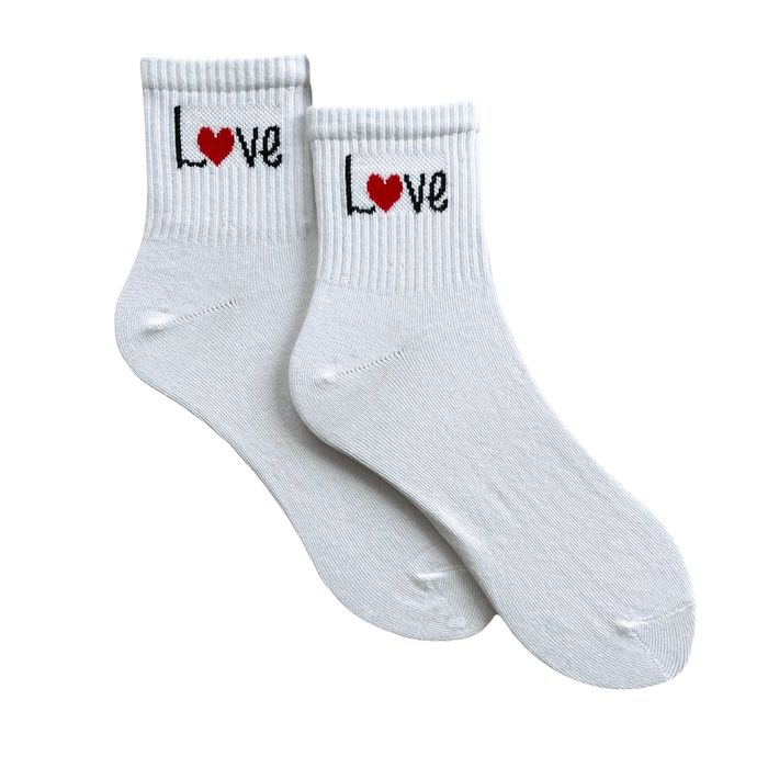Шкарпетки жіночі "LOVE" з індійської бавовни, білі, 38-40