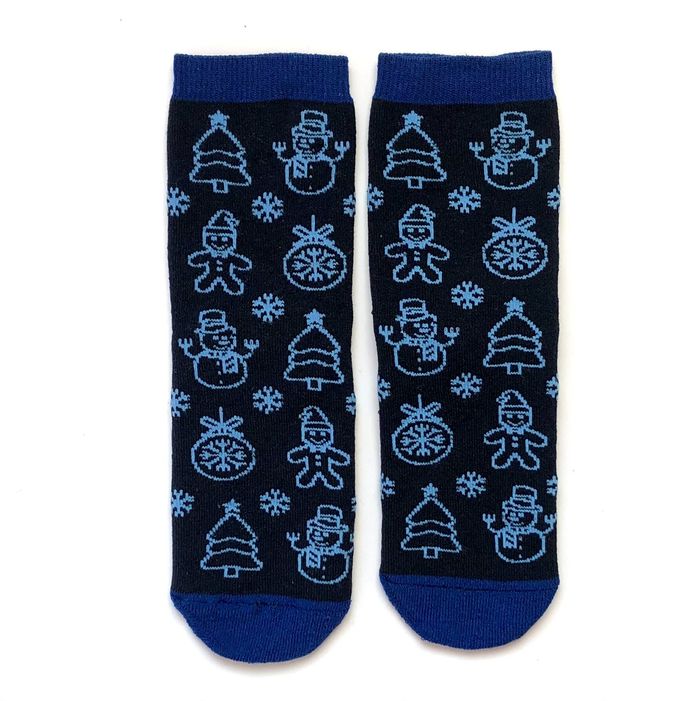 Women's TERRY socks "Gingerbread", blue pattern