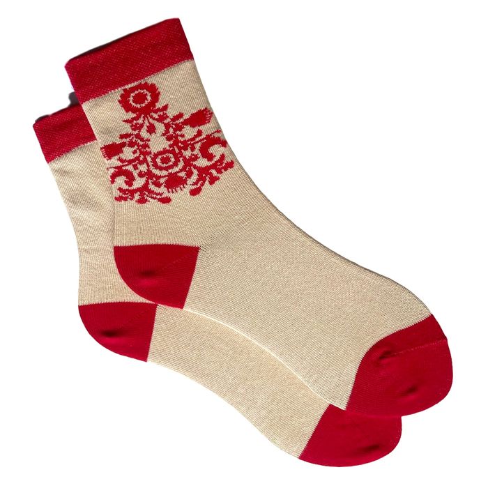 Socks "Ukrainian Embroidery" made from Indian cotton, beige