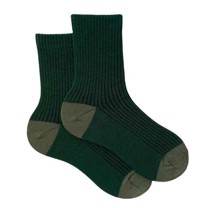 Шкарпетки дитячі високі в рубчик, з індійської бавовни, темно зелені