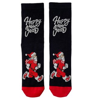 Men's Christmas socks made from Indian cotton, Santa on a run