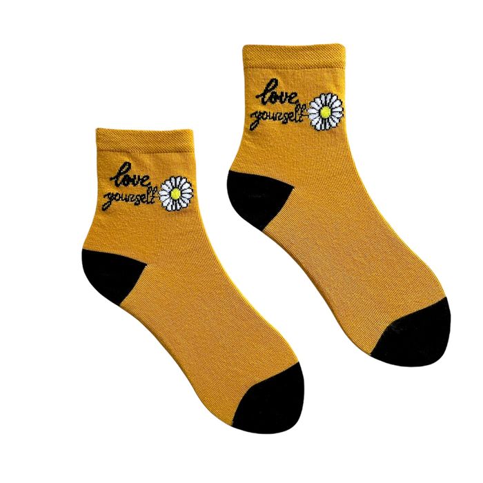 Women's Socks "Love Yourself" made from Indian cotton, mustard, 35-37