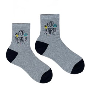 Kids socks "GO GIRL" made from Indian cotton, gray melange