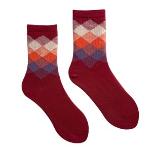 Шкарпетки жіночі "Кольорові квадрати" з індійської бавовни, темно червоні