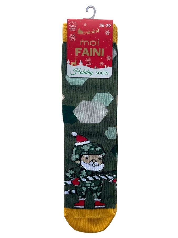 Новогодние носки с индийского хлопка, милитари Санта