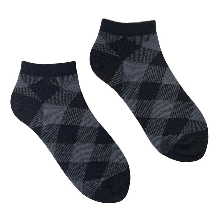 Men's ankle socks Squares made from Indian cotton, black/grey