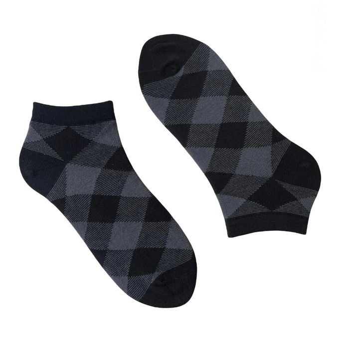 Мужские носки с коротким паголенком Квадраты с индийского хлопка, черные/серые