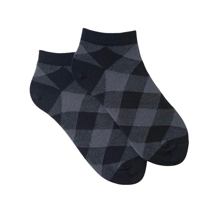 Чоловічі короткі шкарпетки Квадрати з індійської бавовни, чорні/сірі, 42-43