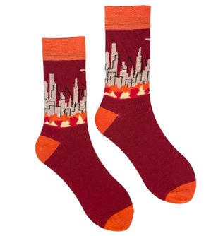 Men's socks Autumn city, made from Indian cotton, dark red