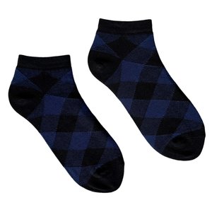 Men's ankle socks Squares made from Indian cotton, black/blue