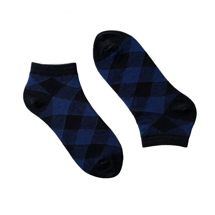 Чоловічі короткі шкарпетки Квадрати з індійської бавовни, чорні/сині