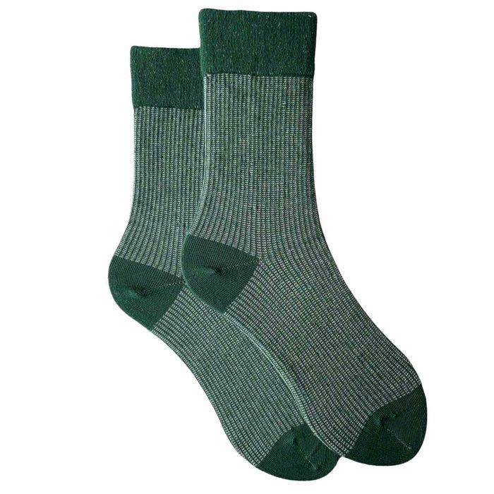 Men's socks made from Indian cotton, green with light grey