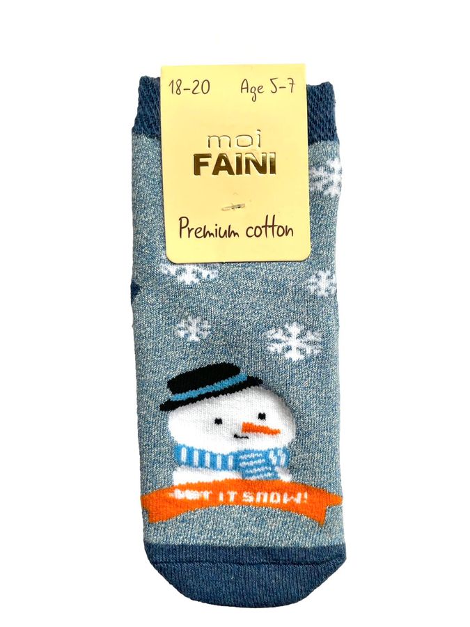 Детские Новогодние носки с индийского хлопка, МАХРОВЫЕ, Снеговик
