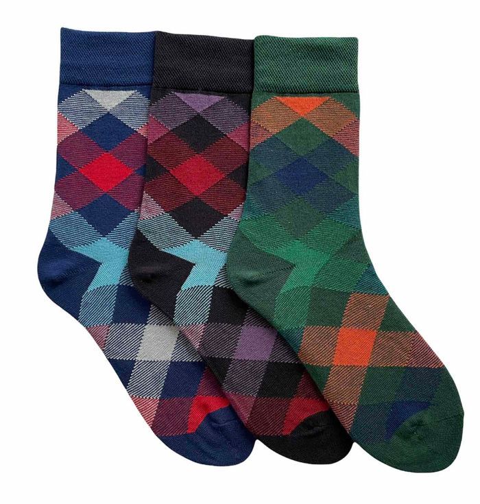 Set of Men's socks "Colored squares", made from Indian cotton, 3 pairs, 39-41