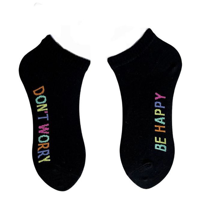 Шкарпетки жіночі "Don't worry, Be Happy" з індійської бавовни, чорні, 38-40